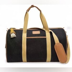 Adrienne Vittadini Black & Yellow Striped Travel Duffel Bag
